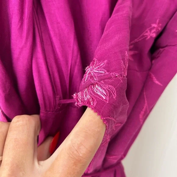 🌺 Cleobella Anthropologie Size XS Magenta Pink Floral Wrap Mini Dress - Picture 9 of 12